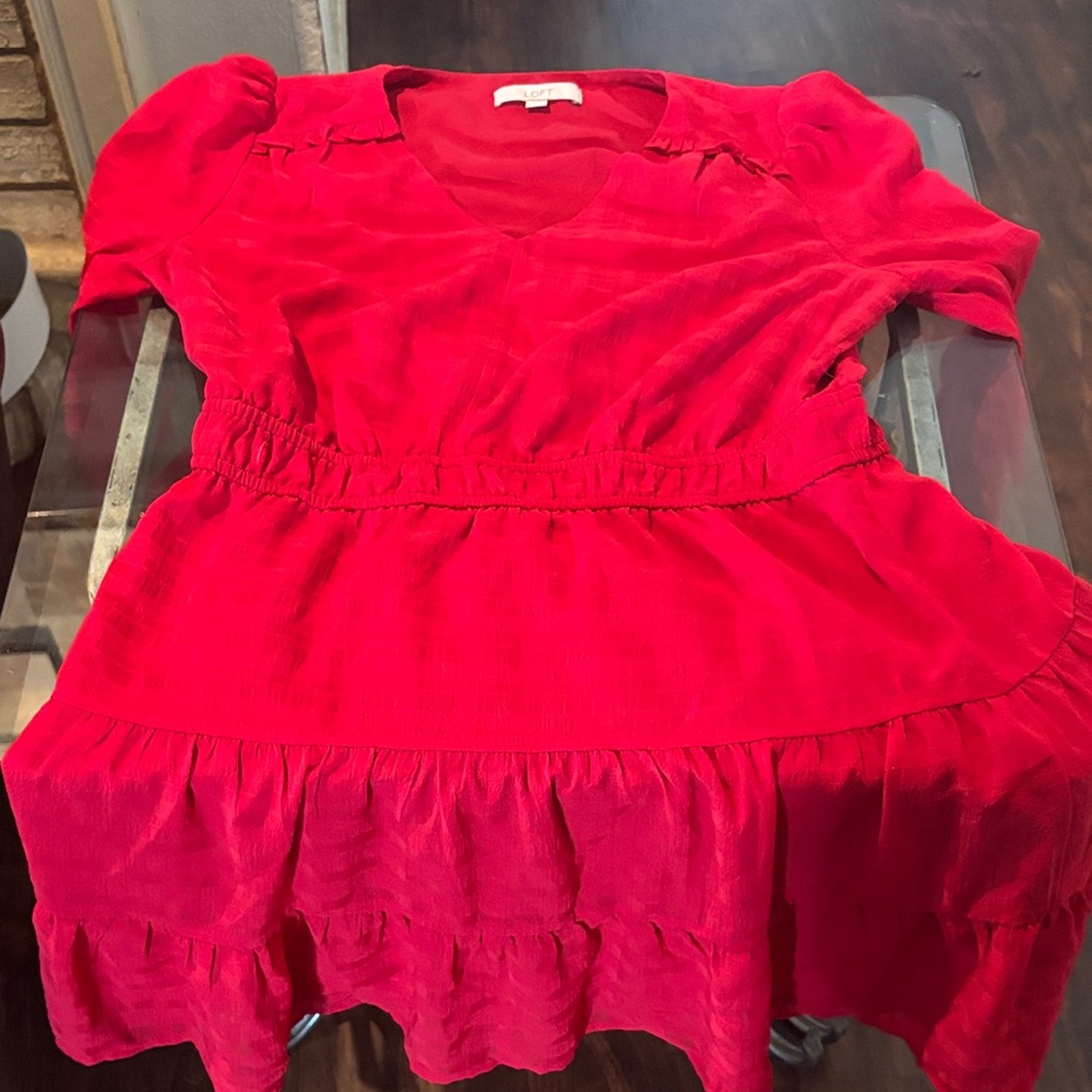 LOFT Vibrant Red Long Sleeve Dress